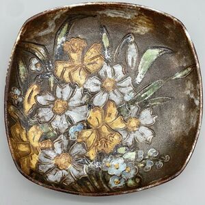 1960s Alexandre Kostanda for Vallauris Floral Bouquet Glazed Ceramic Art Plate